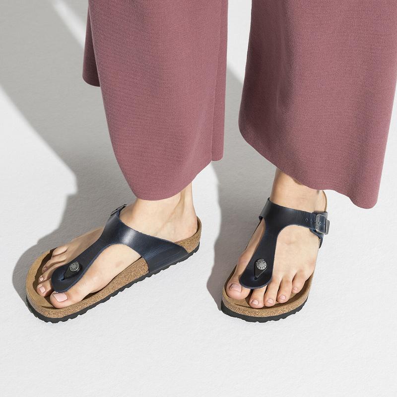 Birkenstock Oiled Læder Gizeh Dame Blå | DK 432VRW